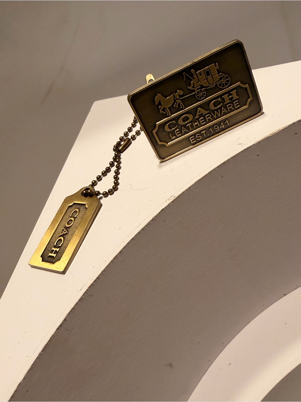 Vintage Coach Brass Hardware Replacement Lot - Carriage Logo Emblem Plate & Hang